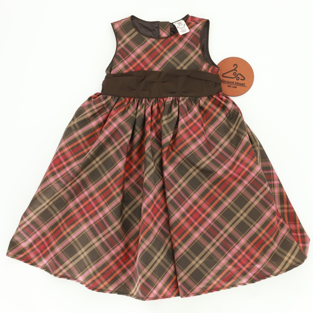 Baby Gap Toddler Girls Brown Red Plaid Holiday Party Dress Bow Tulle 4‎ Years